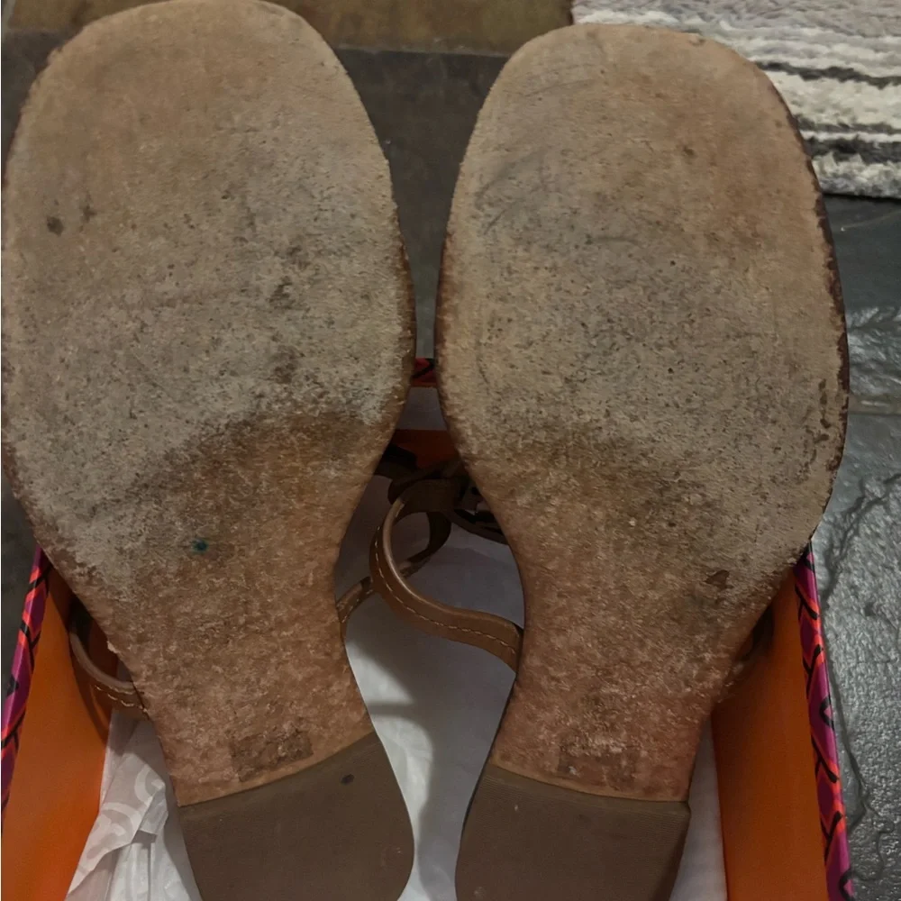 Tory Burch Tan Miller Thong Sandals with Gold Logo